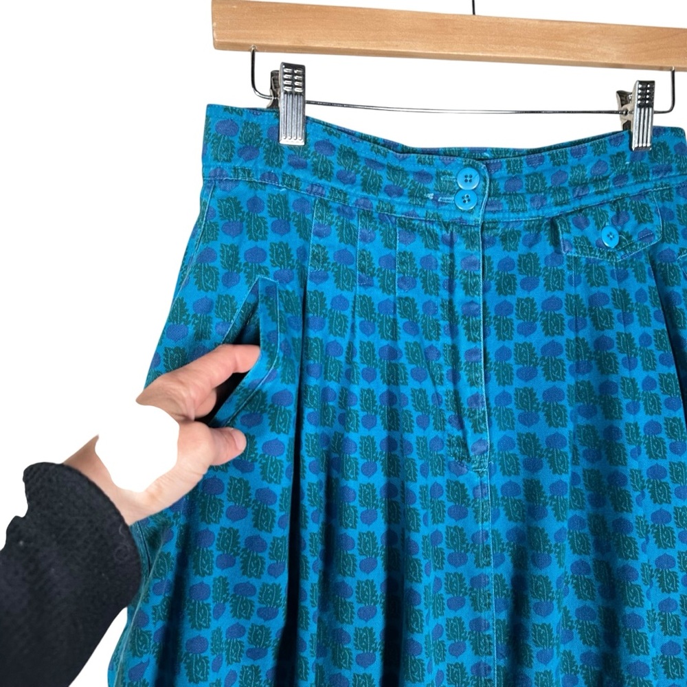 VINTAGE Beet Print Flated Cottagecore Midi Flare Skirt - Picture 7 of 10